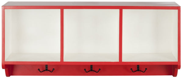 Safavieh Alice Wall Shelf With Open Storage And Hooks – Modern Entryway Organizer For Clutter-Free Living Red/White AMH6566N