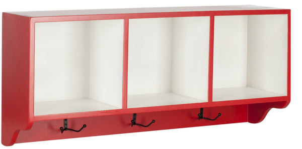 Safavieh Alice Wall Shelf With Open Storage And Hooks – Modern Entryway Organizer For Clutter-Free Living Red/White AMH6566N