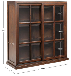 Safavieh Greg 3-Tier Pine Bookcase With Glass Sliding Doors For Stylish Storage And Dust-Free Display Dark Teak AMH6570A