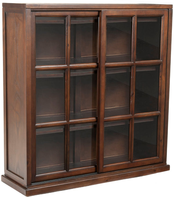 Safavieh Greg 3-Tier Pine Bookcase With Glass Sliding Doors For Stylish Storage And Dust-Free Display Dark Teak AMH6570A