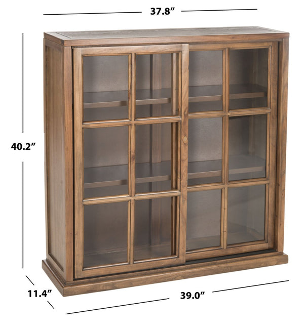 Safavieh Greg 3-Tier Pine Bookcase With Glass Sliding Doors For Stylish Storage And Dust-Free Display Oak AMH6570B