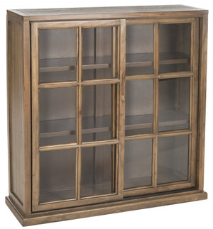 Safavieh Greg 3-Tier Pine Bookcase With Glass Sliding Doors For Stylish Storage And Dust-Free Display Oak AMH6570B