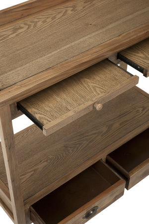 Safavieh Peter Console With Pull-Out Desk, Storage Drawers & Open Shelf – Rustic Weathered Oak Charm AMH6571A