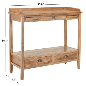 Safavieh Peter Console With Pull-Out Desk, Storage Drawers & Open Shelf – Rustic Weathered Oak Charm AMH6571A