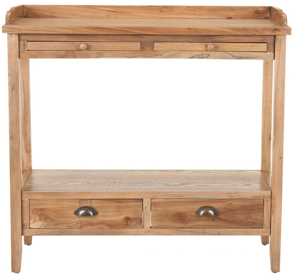 Safavieh Peter Console With Pull-Out Desk, Storage Drawers & Open Shelf – Rustic Weathered Oak Charm AMH6571A