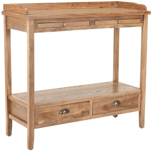 Safavieh Peter Console With Pull-Out Desk, Storage Drawers & Open Shelf – Rustic Weathered Oak Charm AMH6571A