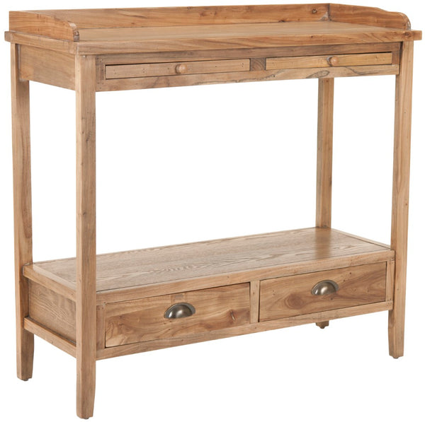 Safavieh Peter Console With Pull-Out Desk, Storage Drawers & Open Shelf – Rustic Weathered Oak Charm AMH6571A