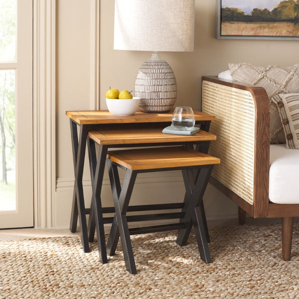 Safavieh Jack Stacking Tray Tables - Stylish Black/Oak Accent For Drinks, Snacks & Space-Saving Storage Solutions AMH6572A