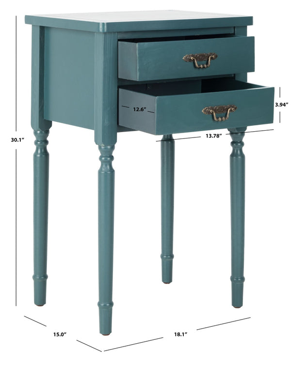 Safavieh Marilyn Elegant French Country End Table With Storage Drawers In Rich Teal For Living Spaces AMH6575D