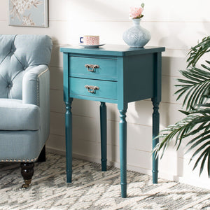 Safavieh Marilyn Elegant French Country End Table With Storage Drawers In Rich Teal For Living Spaces AMH6575D