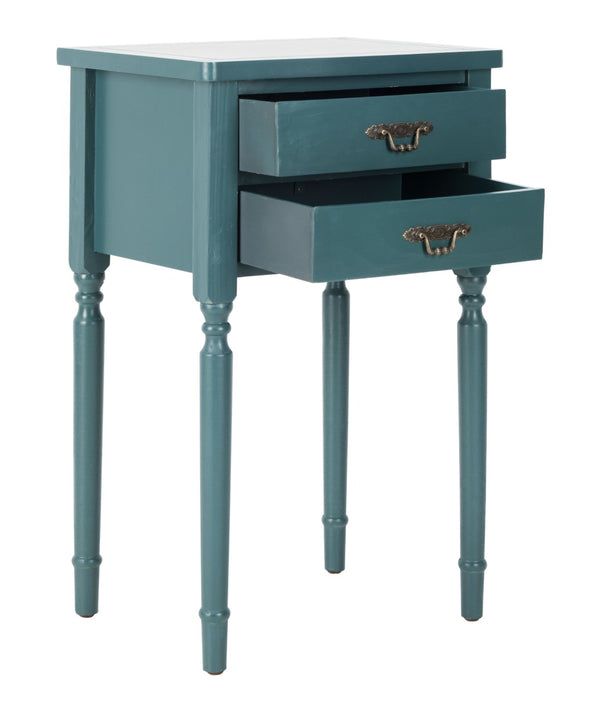 Safavieh Marilyn Elegant French Country End Table With Storage Drawers In Rich Teal For Living Spaces AMH6575D