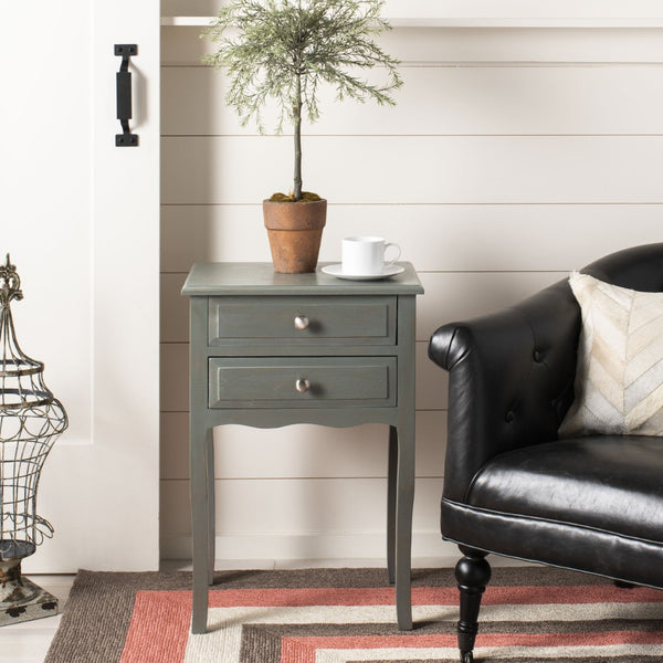 Safavieh Lori End Table: Elegant French Farmhouse Design With Storage Drawers For Living Room & Bedroom Use Ash Grey AMH6576B