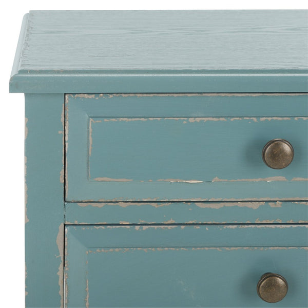 Safavieh Lori End Table: Elegant French Farmhouse Design With Storage Drawers For Living Room & Bedroom Use Pale Blue/White Smoke AMH6576F