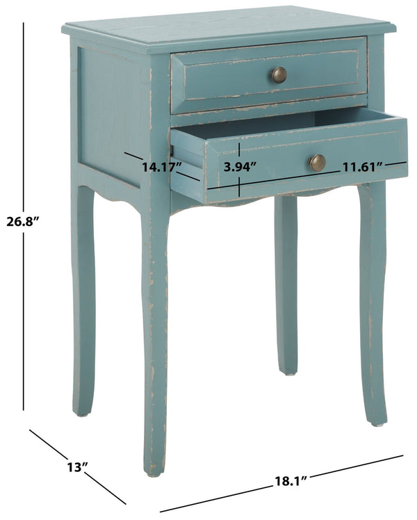 Safavieh Lori End Table: Elegant French Farmhouse Design With Storage Drawers For Living Room & Bedroom Use Pale Blue/White Smoke AMH6576F
