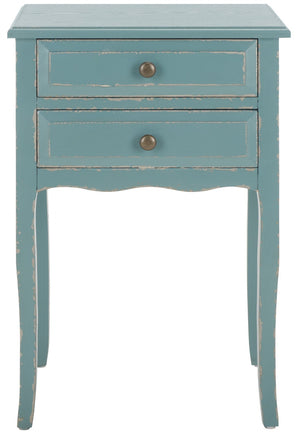 Safavieh Lori End Table: Elegant French Farmhouse Design With Storage Drawers For Living Room & Bedroom Use Pale Blue/White Smoke AMH6576F