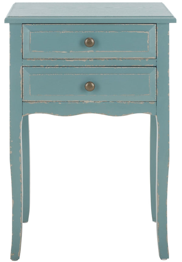 Safavieh Lori End Table: Elegant French Farmhouse Design With Storage Drawers For Living Room & Bedroom Use Pale Blue/White Smoke AMH6576F
