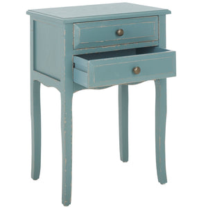 Safavieh Lori End Table: Elegant French Farmhouse Design With Storage Drawers For Living Room & Bedroom Use Pale Blue/White Smoke AMH6576F