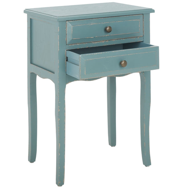 Safavieh Lori End Table: Elegant French Farmhouse Design With Storage Drawers For Living Room & Bedroom Use Pale Blue/White Smoke AMH6576F