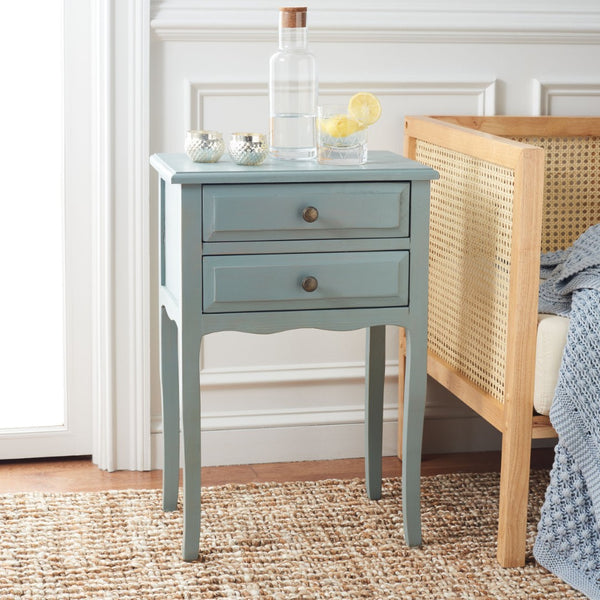 Safavieh Lori End Table: Elegant French Farmhouse Design With Storage Drawers For Living Room & Bedroom Use Barn Blue AMH6576G