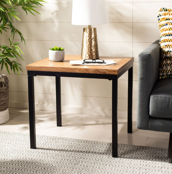 Safavieh Dennis Weathered Oak Side Table With Black Metal Legs - Stylish, Compact Accent For Any Space! AMH6587A