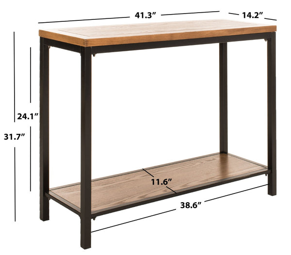 Safavieh Dennis Console Table - Industrial-Style Solid Elm With Metal Legs For Entryway Or Living Room Decor Oak AMH6589A