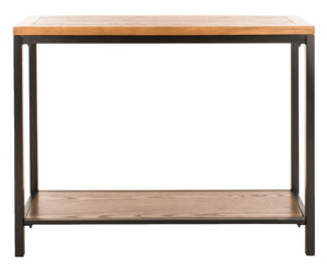 Safavieh Dennis Console Table - Industrial-Style Solid Elm With Metal Legs For Entryway Or Living Room Decor Oak AMH6589A
