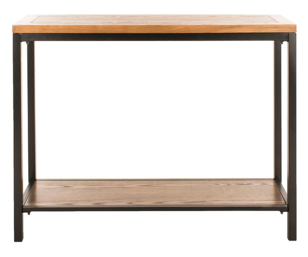 Safavieh Dennis Console Table - Industrial-Style Solid Elm With Metal Legs For Entryway Or Living Room Decor Oak AMH6589A