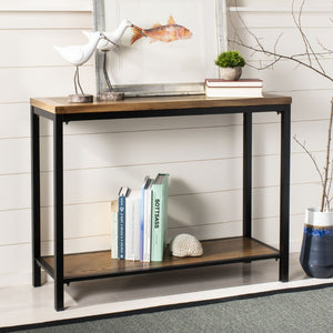 Safavieh Dennis Console Table - Industrial-Style Solid Elm With Metal Legs For Entryway Or Living Room Decor Oak AMH6589A