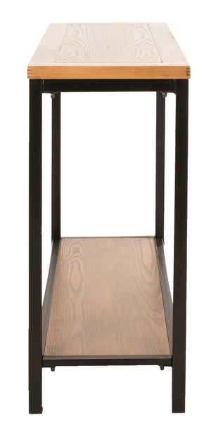 Safavieh Dennis Console Table - Industrial-Style Solid Elm With Metal Legs For Entryway Or Living Room Decor Oak AMH6589A