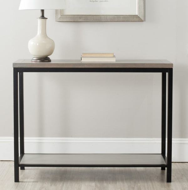 Safavieh Dennis Console Table - Industrial-Style Solid Elm With Metal Legs For Entryway Or Living Room Decor Ash Grey AMH6589B