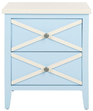 Safavieh Sherrilyn Elegant Two-Drawer Side Table With Decorative X-Detailing For Modern And Classic Spaces Light Blue AMH6591B