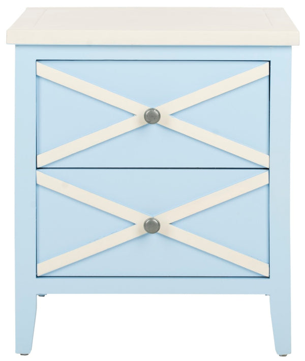 Safavieh Sherrilyn Elegant Two-Drawer Side Table With Decorative X-Detailing For Modern And Classic Spaces Light Blue AMH6591B