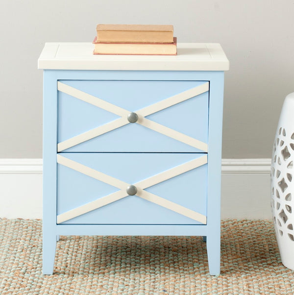 Safavieh Sherrilyn Elegant Two-Drawer Side Table With Decorative X-Detailing For Modern And Classic Spaces Light Blue AMH6591B