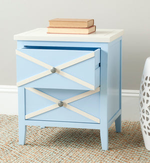 Safavieh Sherrilyn Elegant Two-Drawer Side Table With Decorative X-Detailing For Modern And Classic Spaces Light Blue AMH6591B