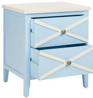 Safavieh Sherrilyn Elegant Two-Drawer Side Table With Decorative X-Detailing For Modern And Classic Spaces Light Blue AMH6591B