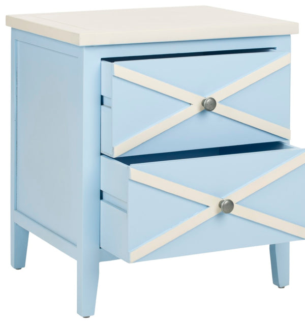 Safavieh Sherrilyn Elegant Two-Drawer Side Table With Decorative X-Detailing For Modern And Classic Spaces Light Blue AMH6591B