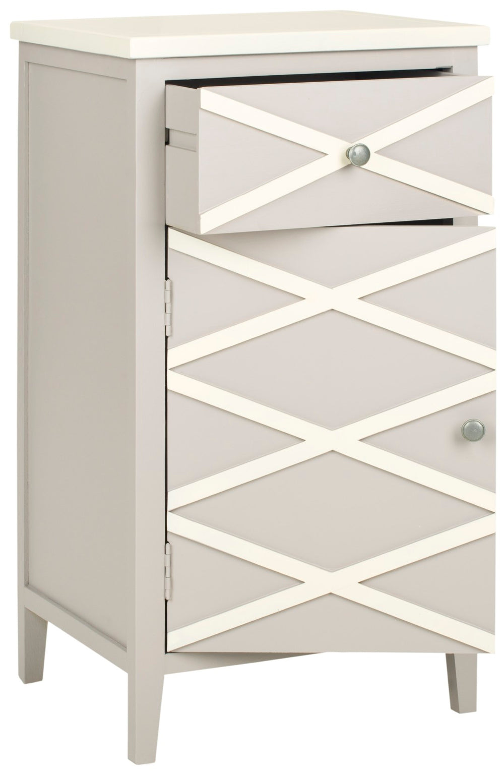 Safavieh Brandy Small Cabinet – Versatile Grey Nightstand With X-Front Design For Coastal-Cottage Charm AMH6594A