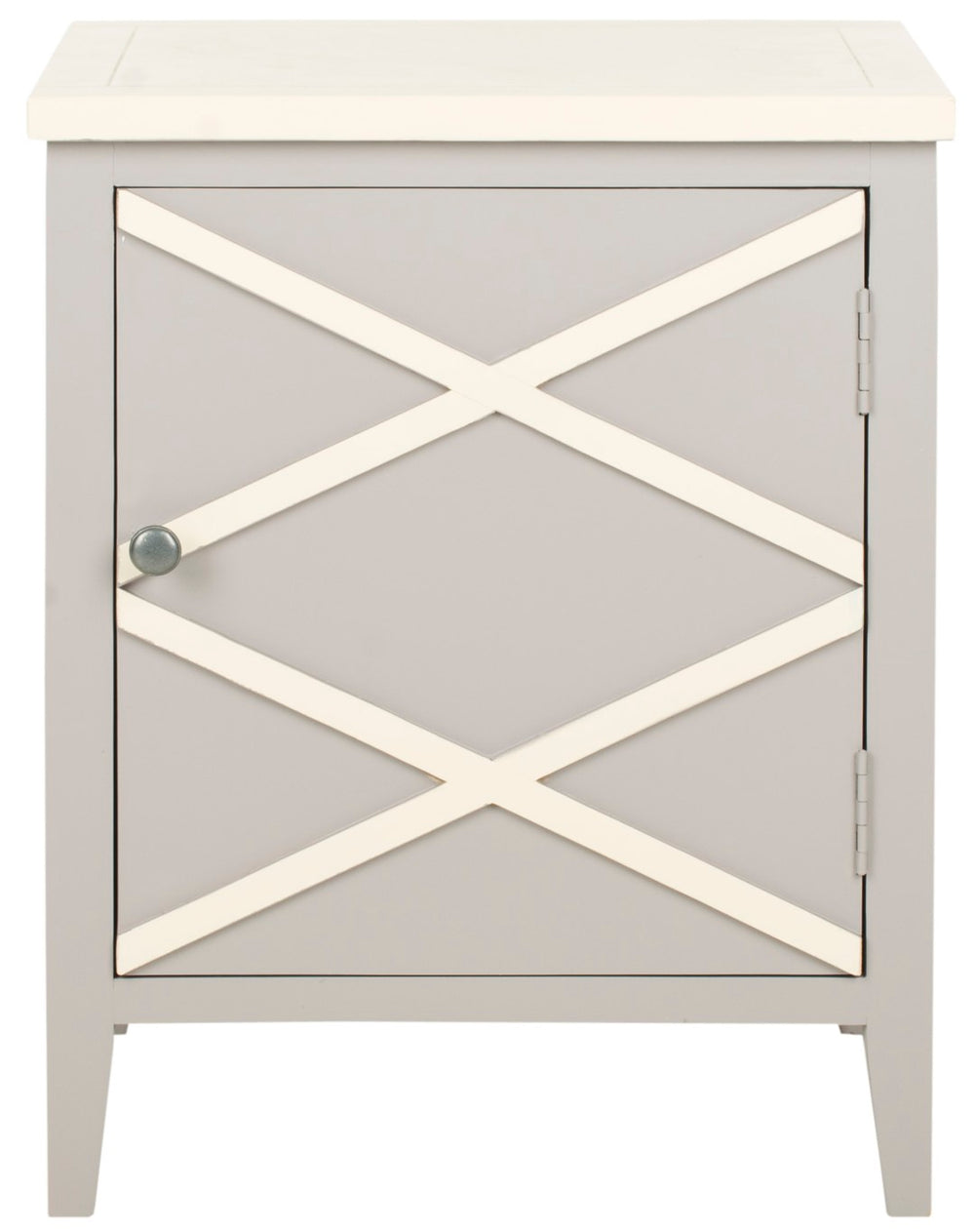 Safavieh Bernardo Side Cabinet - Stylish Grey Poplar Storage With White Top & X-Detail Design For Any Room AMH6597A