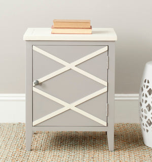 Safavieh Bernardo Side Cabinet - Stylish Grey Poplar Storage With White Top & X-Detail Design For Any Room AMH6597A