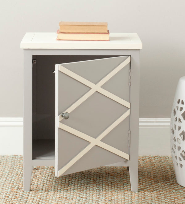 Safavieh Bernardo Side Cabinet - Stylish Grey Poplar Storage With White Top & X-Detail Design For Any Room AMH6597A