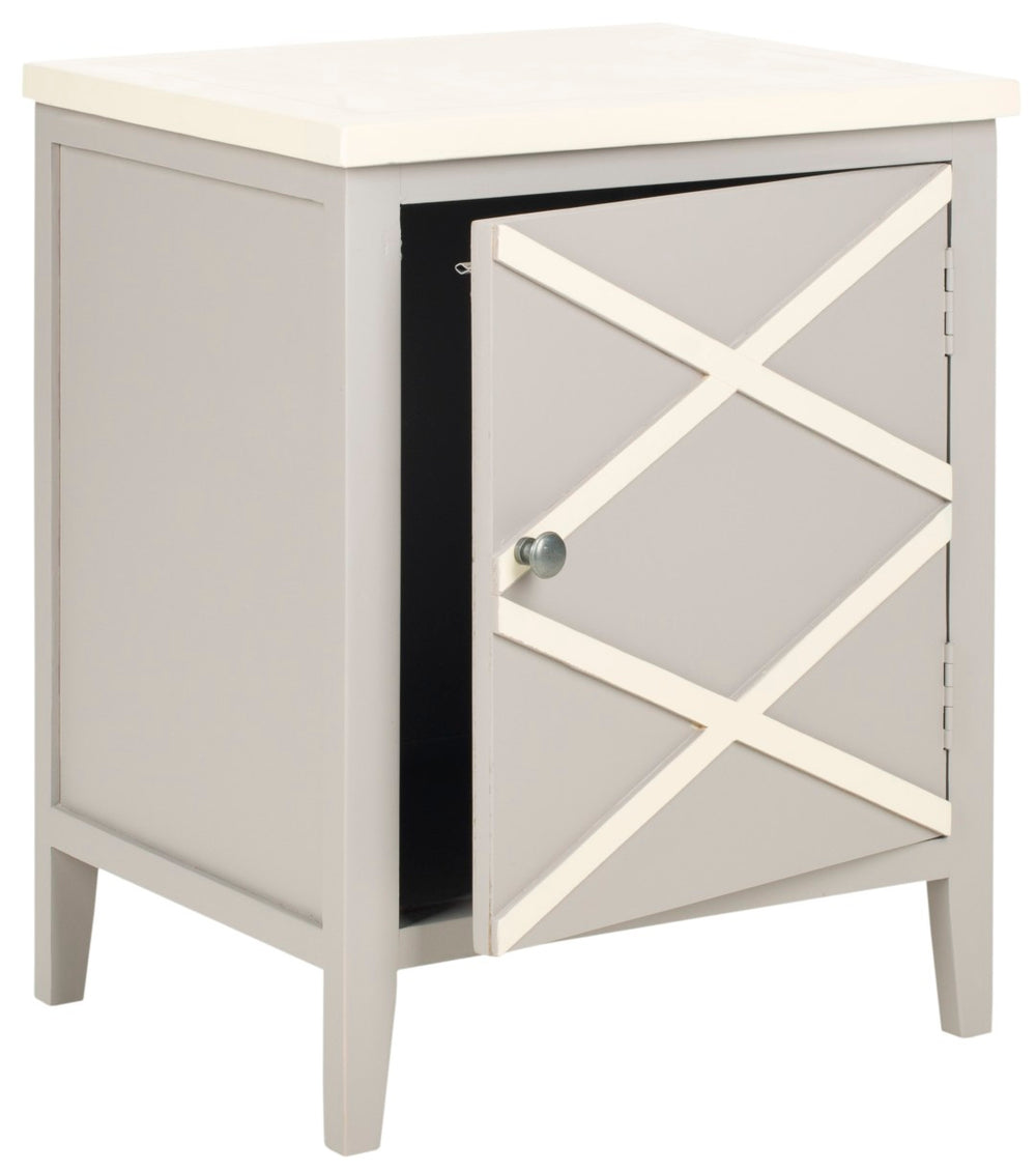 Safavieh Bernardo Side Cabinet - Stylish Grey Poplar Storage With White Top & X-Detail Design For Any Room AMH6597A