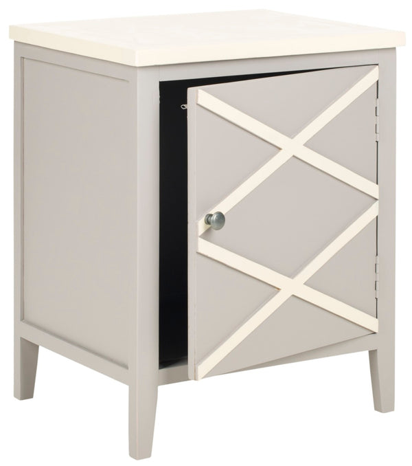 Safavieh Bernardo Side Cabinet - Stylish Grey Poplar Storage With White Top & X-Detail Design For Any Room AMH6597A