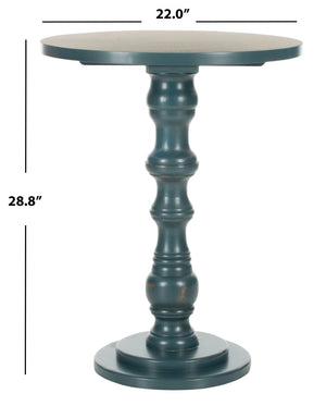 Safavieh Greta Round Top Accent Table – Modern Baluster Design, Solid Pine Craftsmanship For Elegant Spaces Dark Teal AMH6603C