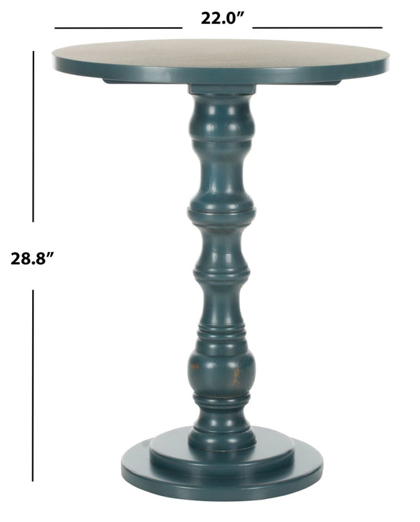 Safavieh Greta Round Top Accent Table – Modern Baluster Design, Solid Pine Craftsmanship For Elegant Spaces Dark Teal AMH6603C