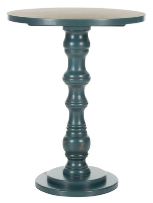 Safavieh Greta Round Top Accent Table – Modern Baluster Design, Solid Pine Craftsmanship For Elegant Spaces Dark Teal AMH6603C