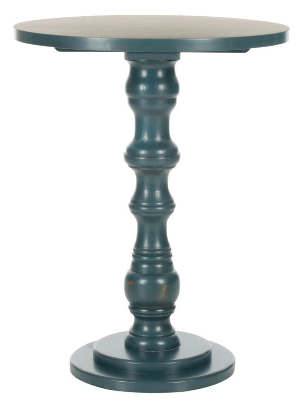 Safavieh Greta Round Top Accent Table – Modern Baluster Design, Solid Pine Craftsmanship For Elegant Spaces Dark Teal AMH6603C