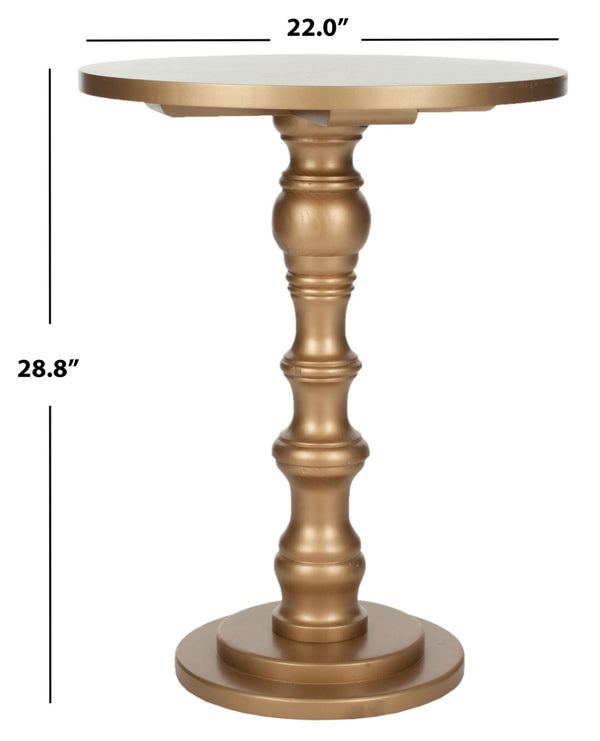 Safavieh Greta Round Top Accent Table – Modern Baluster Design, Solid Pine Craftsmanship For Elegant Spaces Gold AMH6603D