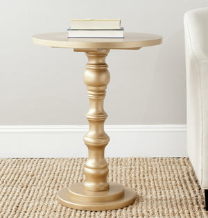 Safavieh Greta Round Top Accent Table – Modern Baluster Design, Solid Pine Craftsmanship For Elegant Spaces Gold AMH6603D