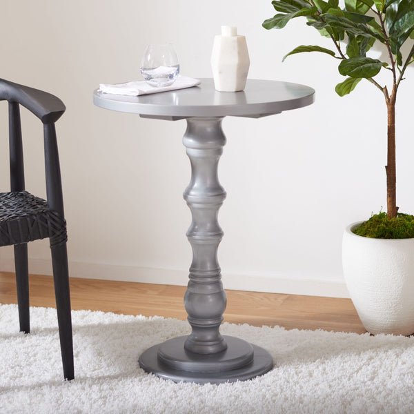 Safavieh Greta Round Top Accent Table – Modern Baluster Design, Solid Pine Craftsmanship For Elegant Spaces Silver AMH6603E