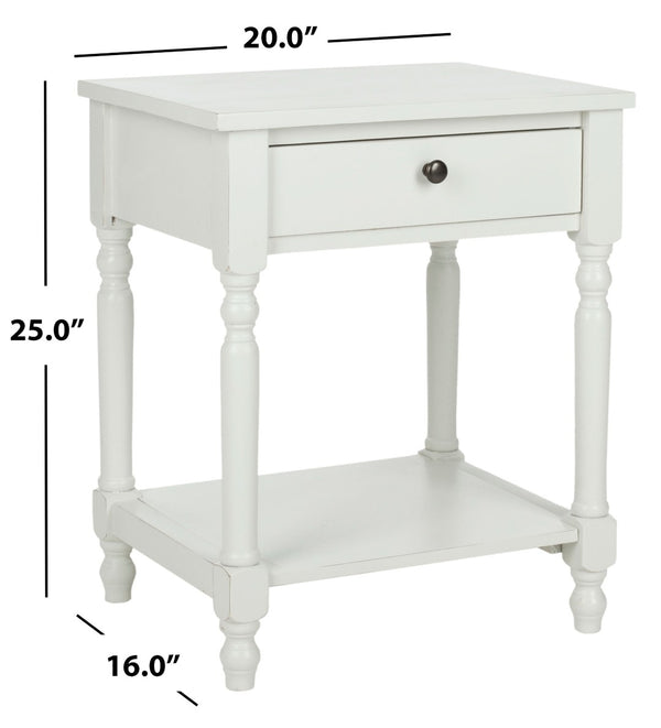 Safavieh Tami Vintage Nightstand With Storage Drawer & Open Shelf For Timeless Bedroom Charm And Style Off White AMH6604A